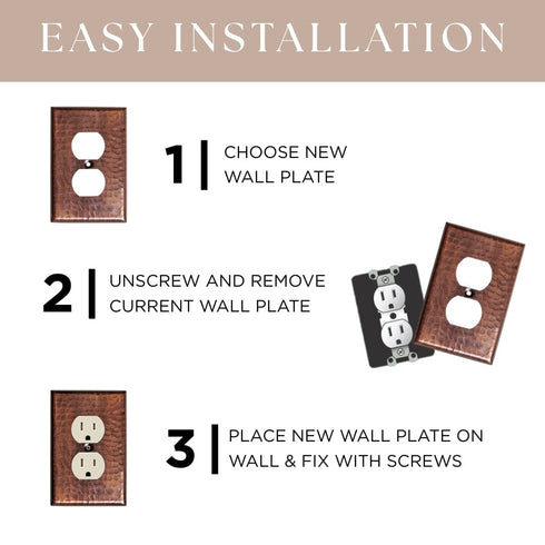 Hand Hammered Combo Toggle Duplex Light Switch Wall Plate - Pure Copper